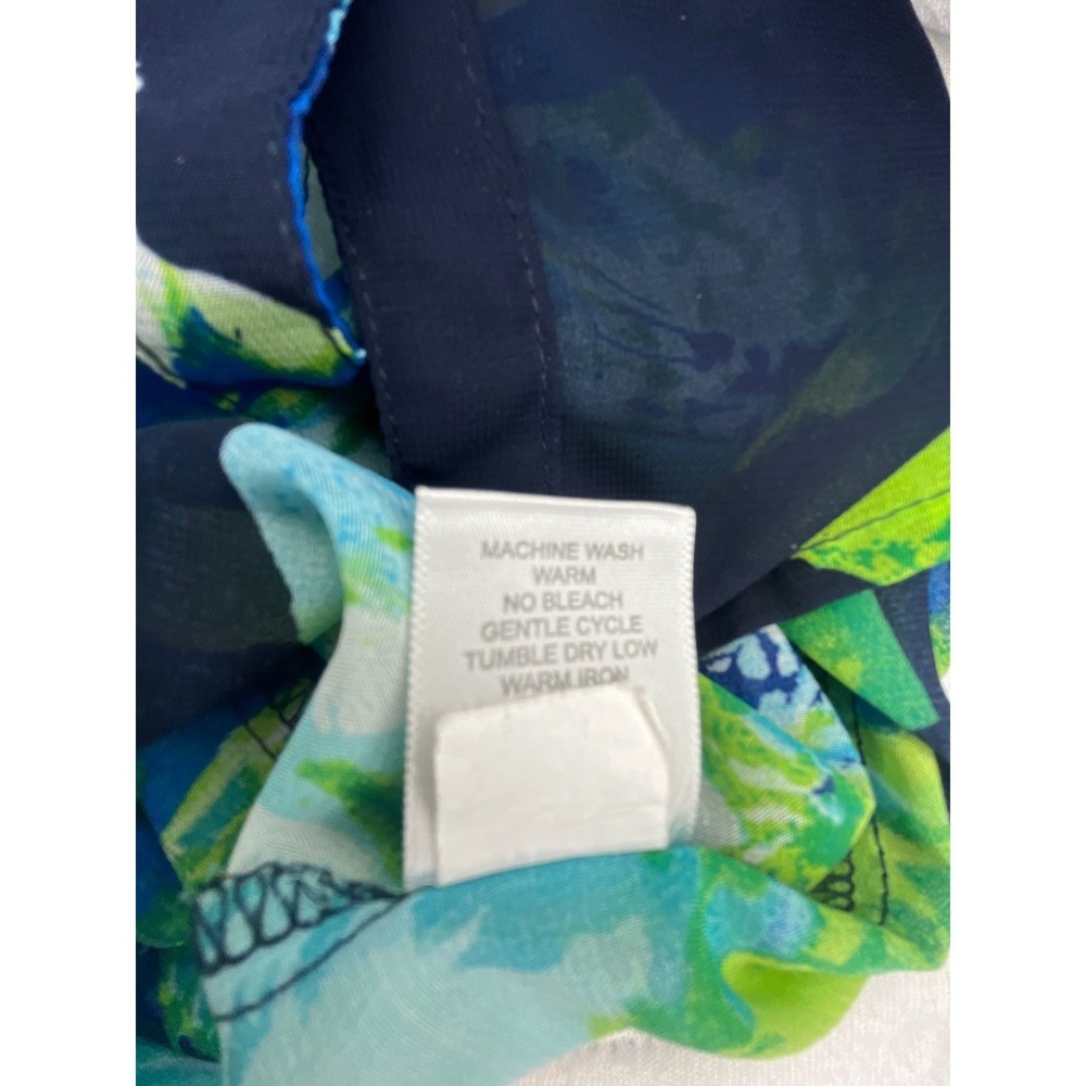 Dressbarn Womens Large Blue Green Floral Sheer Short Sleeve Button Front Blouse - Picture 7 of 8